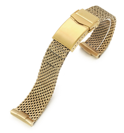 MiLTAT Curved End Massy Mesh-teräsranneke Seiko Gold Turtle SRPD-sarjaan MC221820BFG007