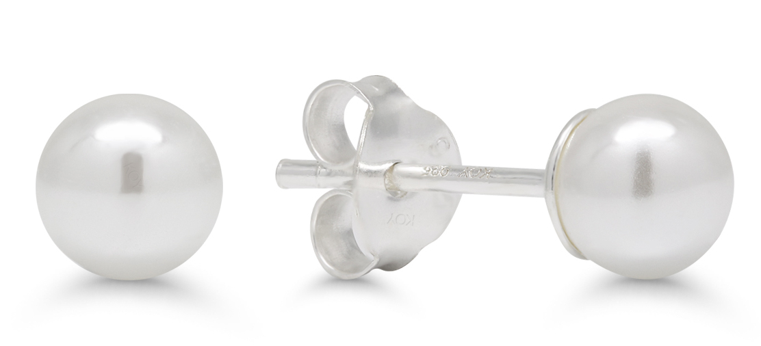 Hopeakorvakorut pyöreä 5mm valkoinen helmi SYP-5mm-valk