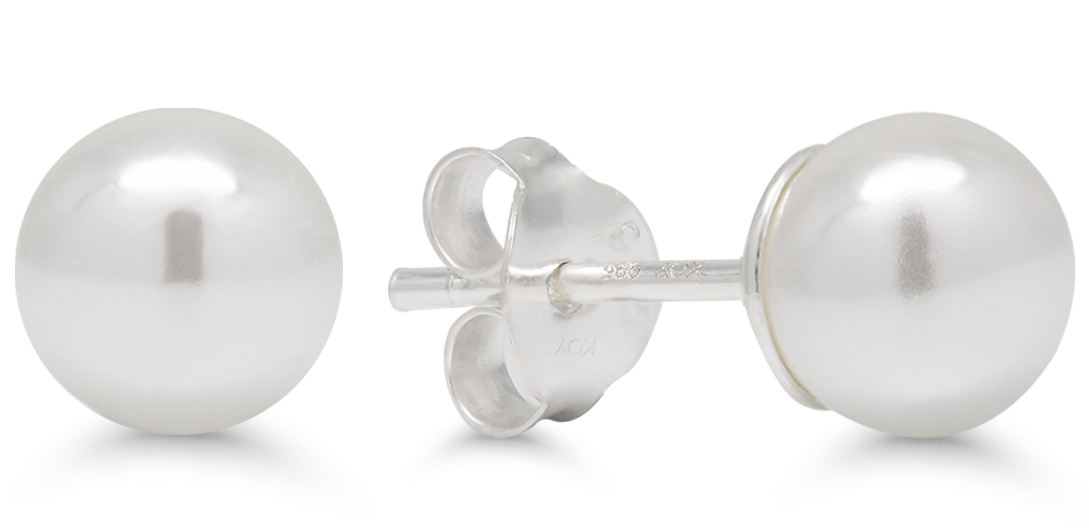 Hopeakorvakorut pyöreä 8mm valkoinen helmi SYP-8mm-valk