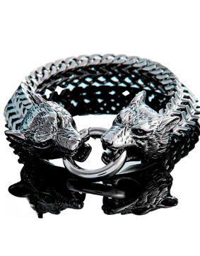 Northern Viking Jewelry NVJRA007 rannekoru Steel Wolf Head