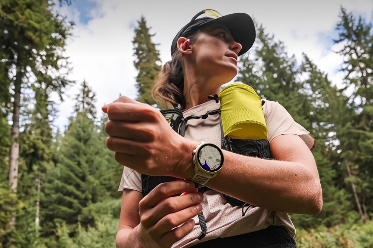 Nainen jolla ranteessa uusi Suunto Race 3S -urheilukello