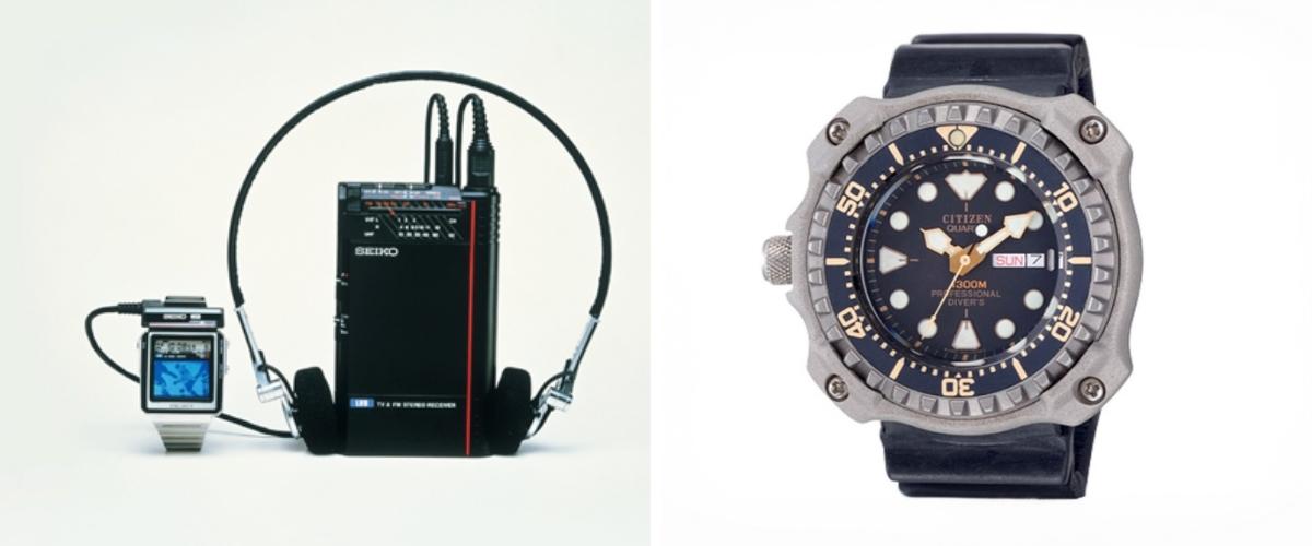 Vasemmalla Seiko T001-5019 -kello ja oikealla Citizen 1300 Professional Diver
