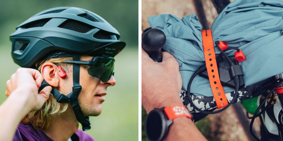 Suunto Wing -luujohdekuulokkeet miehen päällä ja polkupyörän kyydissä
