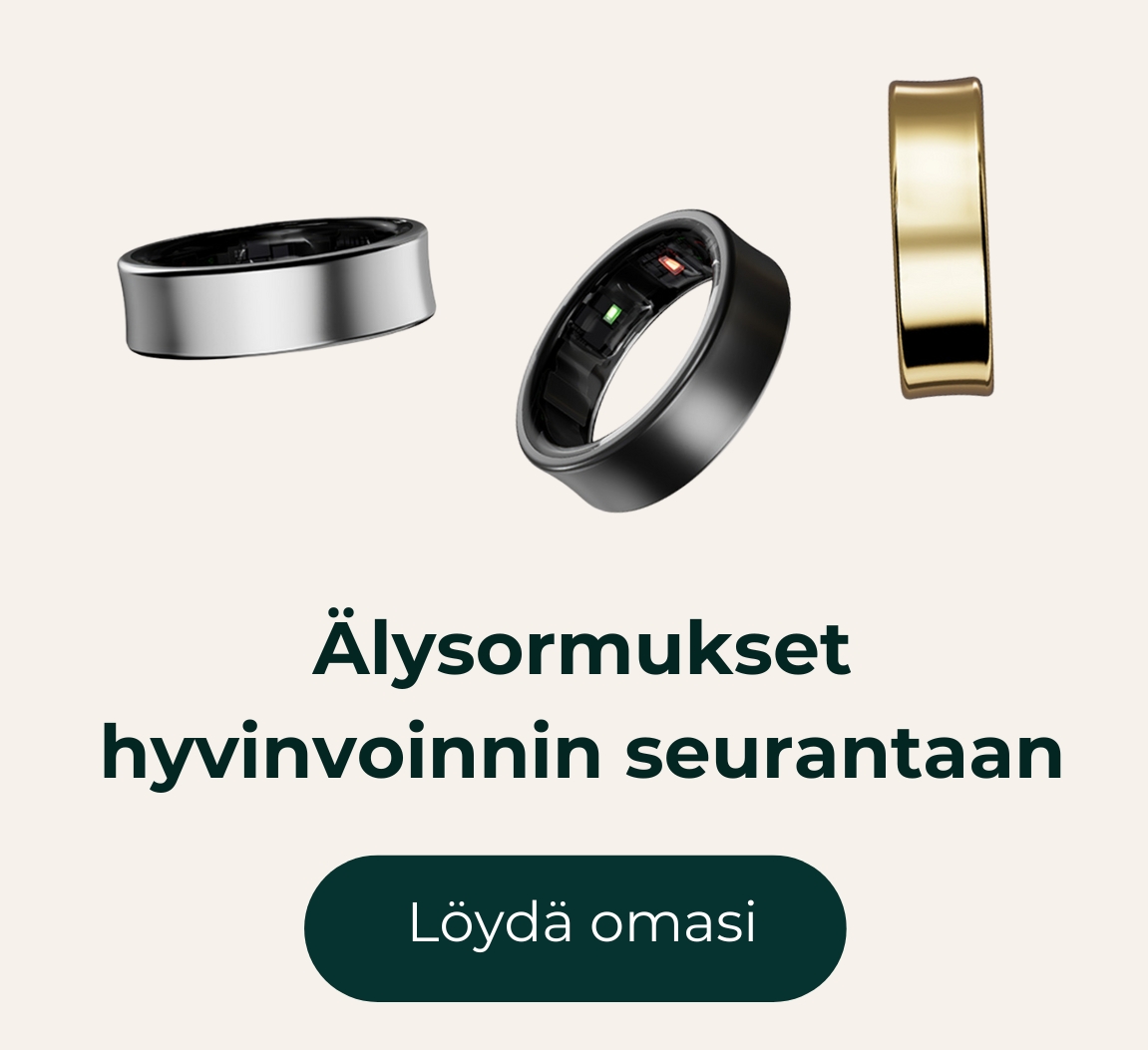 Kolme älysormusta eri värityksissä