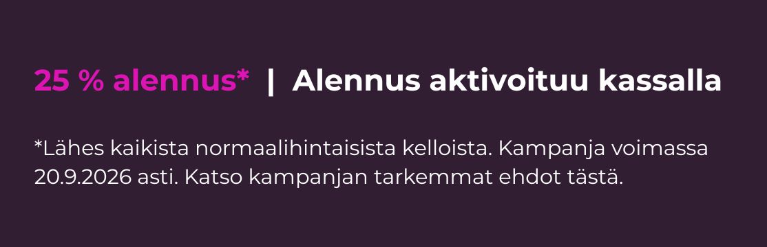Flash Sale, -25% Rannekelloista. Kampanja voimassa 20.9. asti